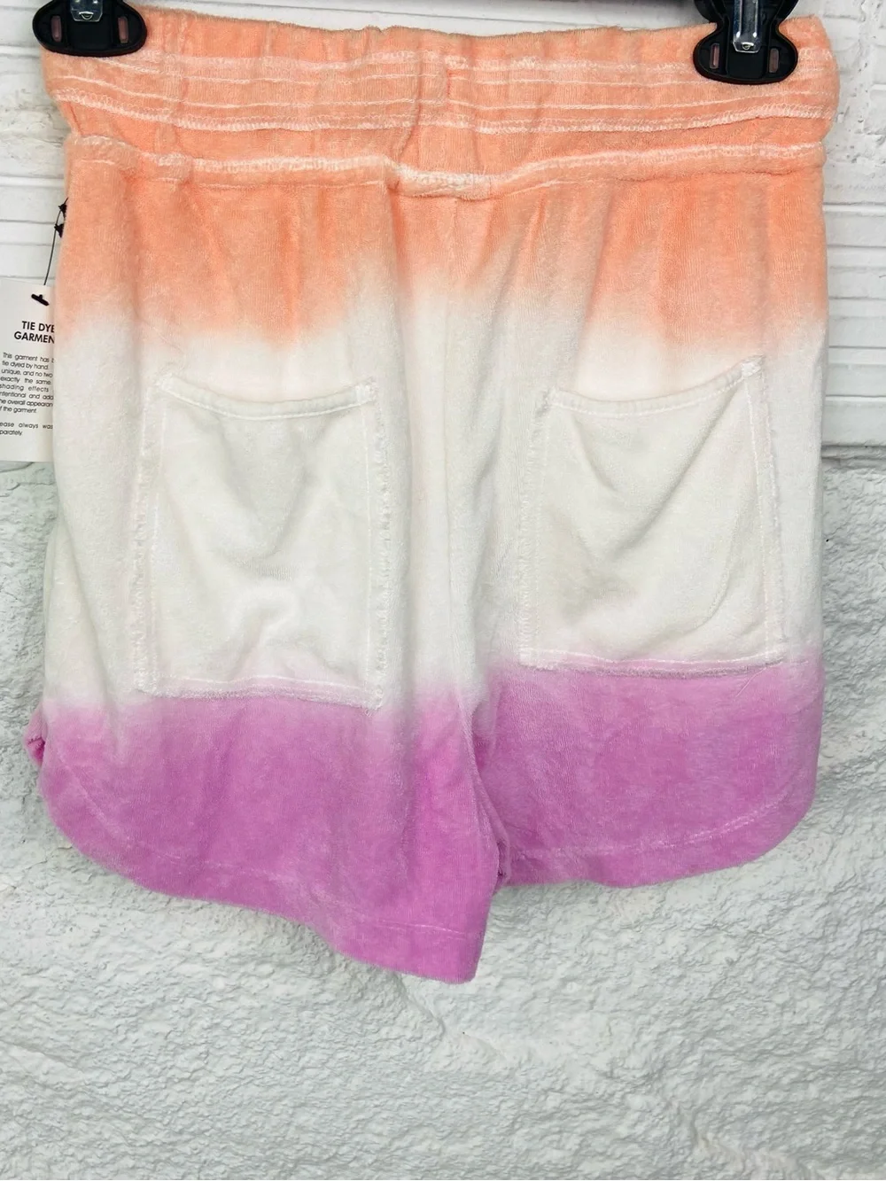 NWT DEX Tie-Dye Terry Cloth Drawstring Shorts - Peach, White & Purple